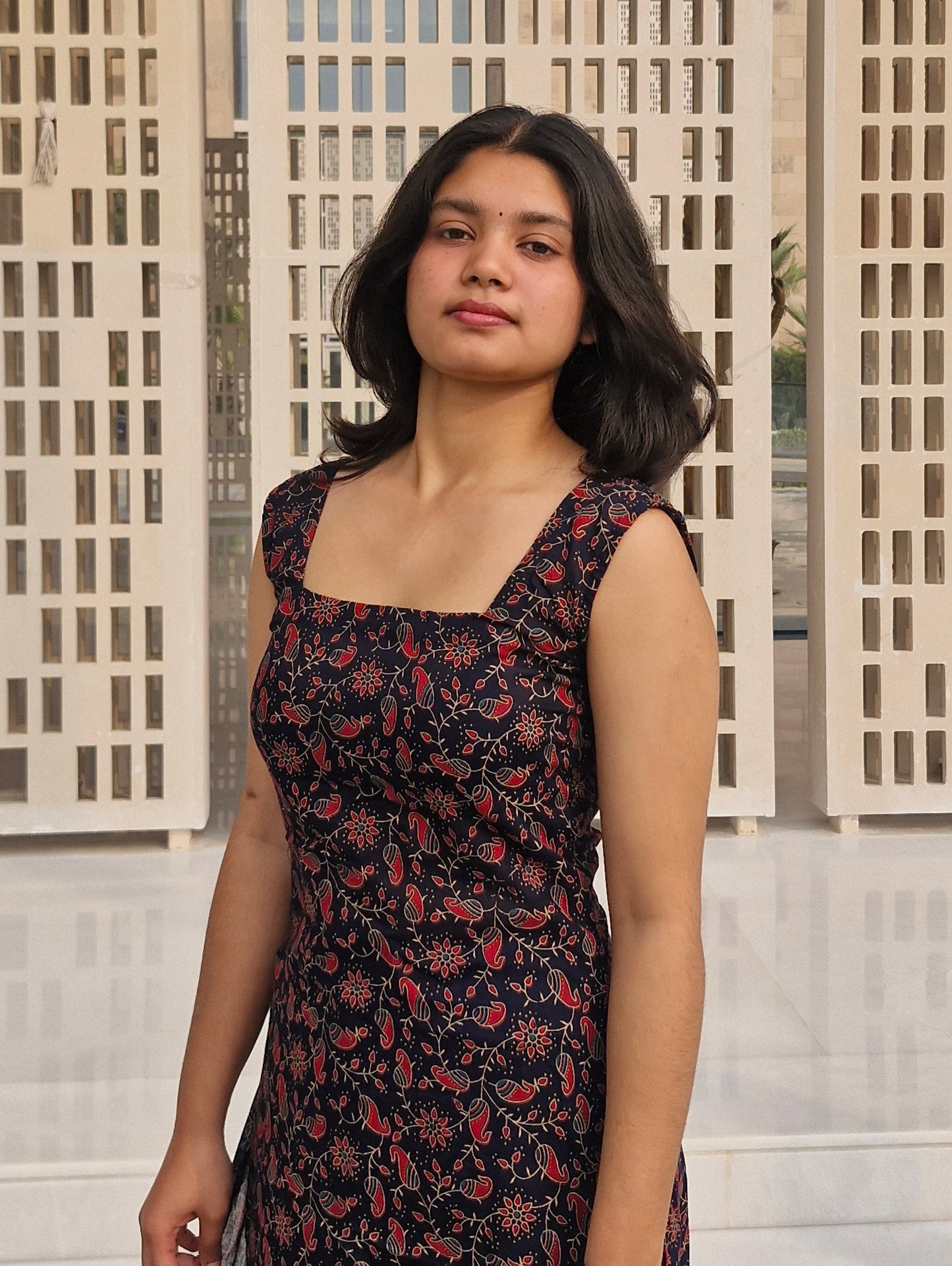 Trending Cotton Sleeveless Long Kurti with Square Neck & Corset Back