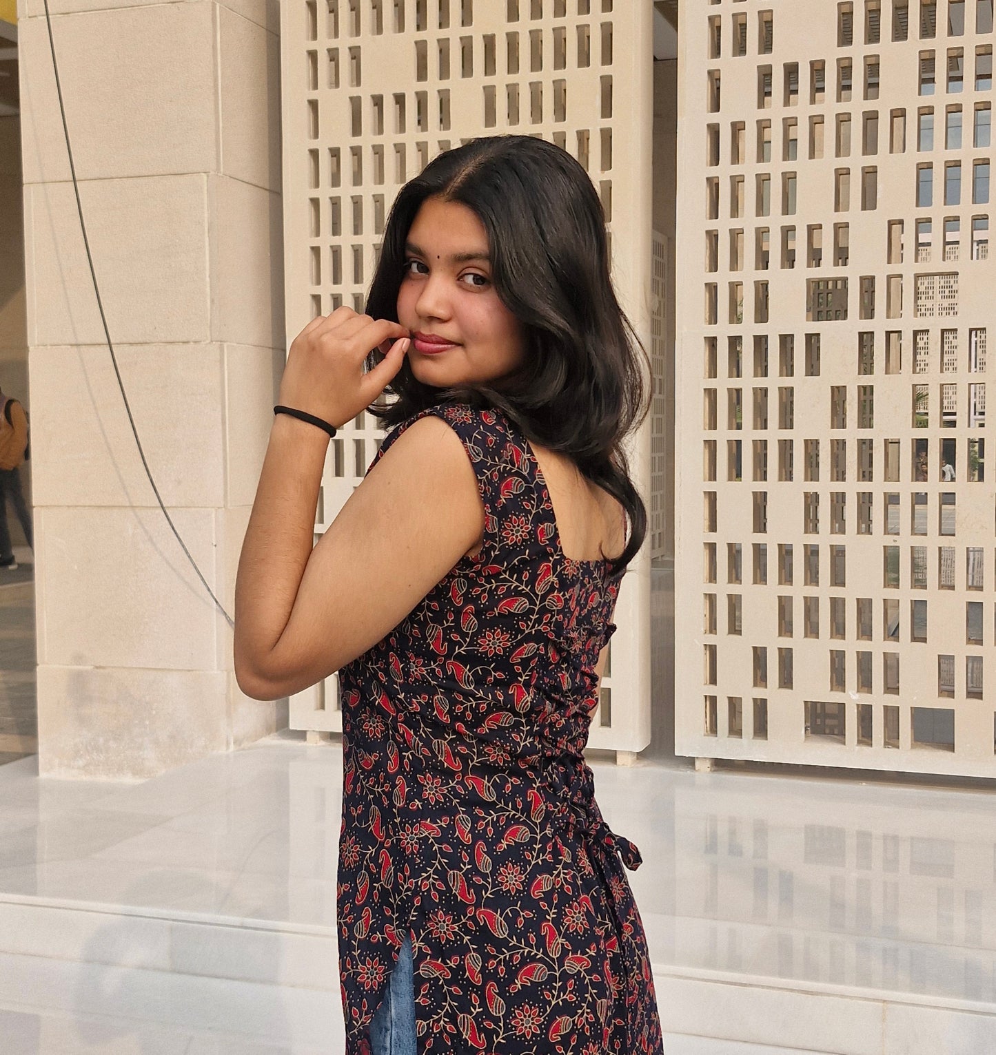 Trending Cotton Sleeveless Long Kurti with Square Neck & Corset Back