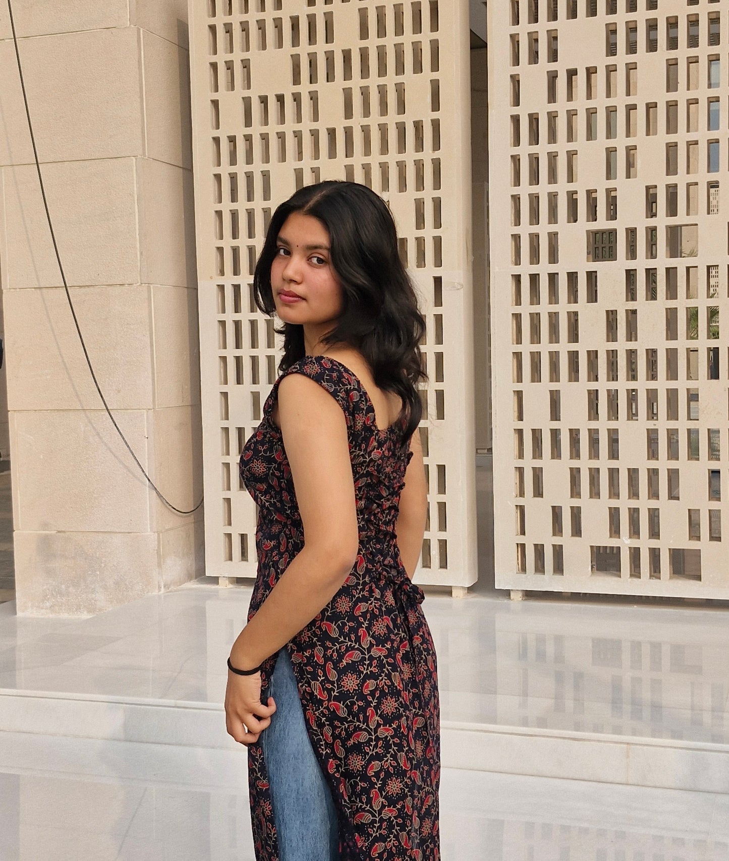Trending Cotton Sleeveless Long Kurti with Square Neck & Corset Back
