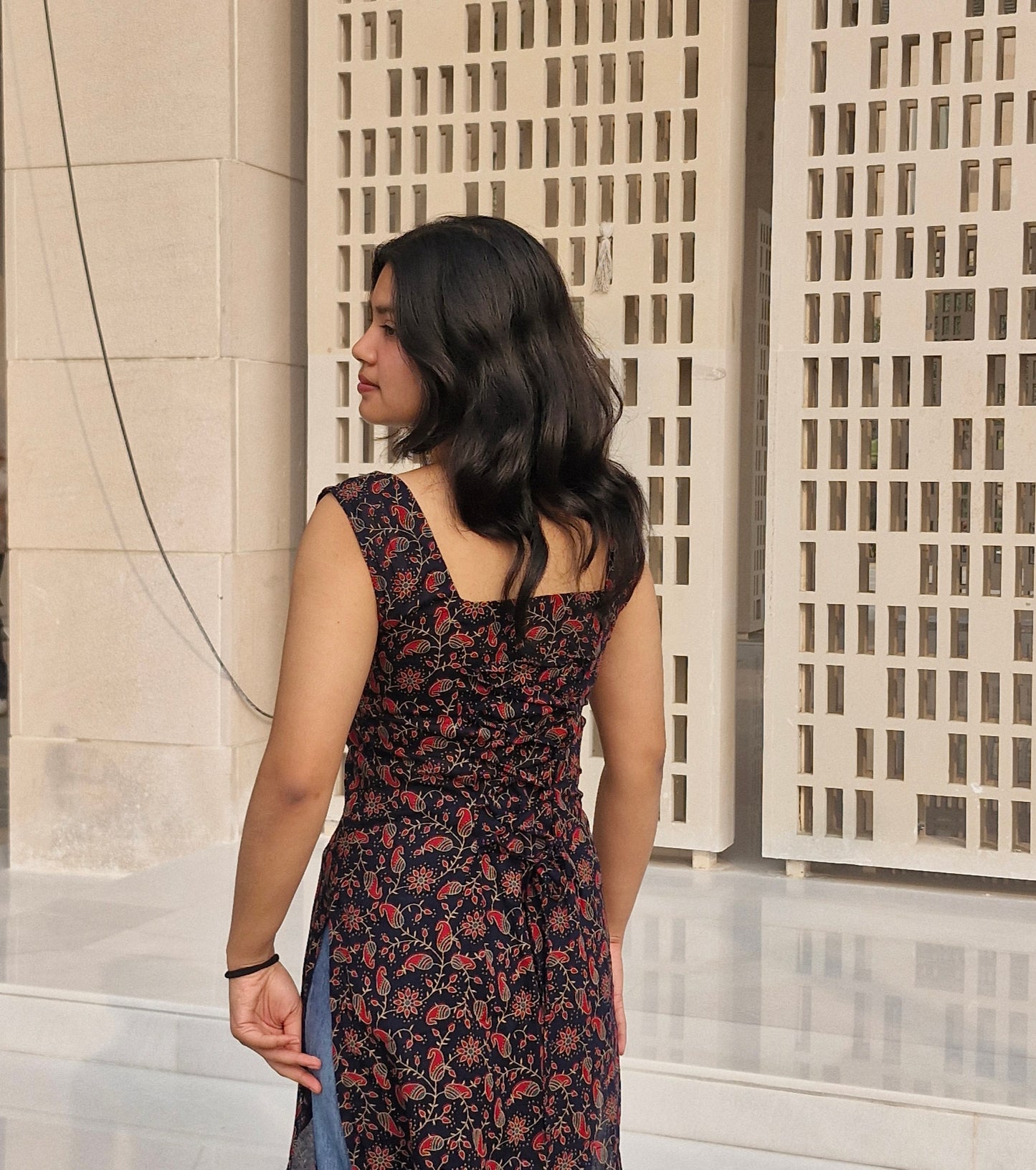 Trending Cotton Sleeveless Long Kurti with Square Neck & Corset Back