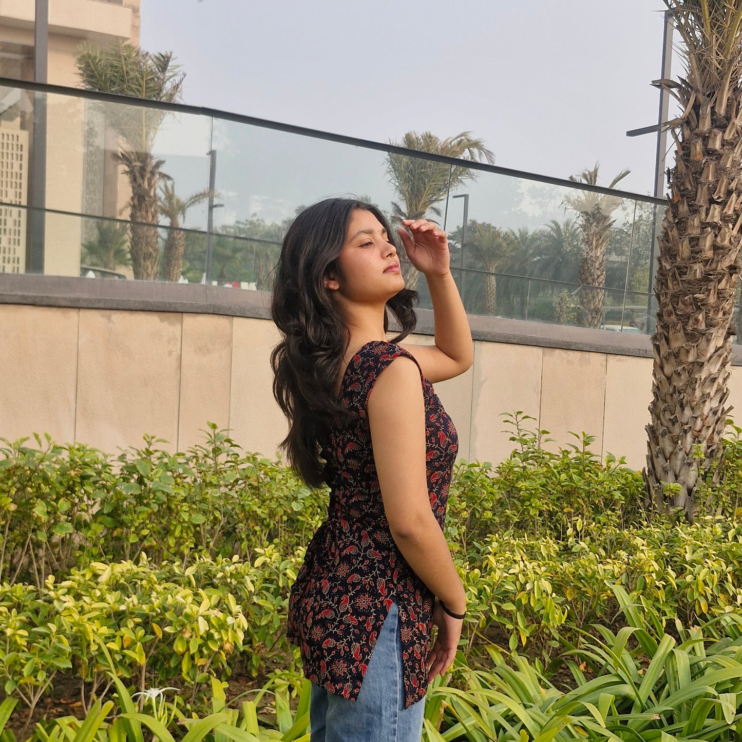 Cotton Sleeveless Short Kurti with Square Neck & Corset Back