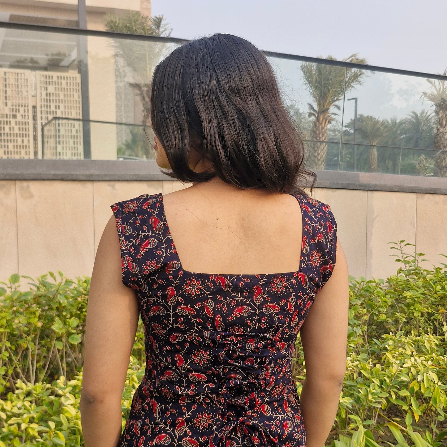 Cotton Sleeveless Short Kurti with Square Neck & Corset Back