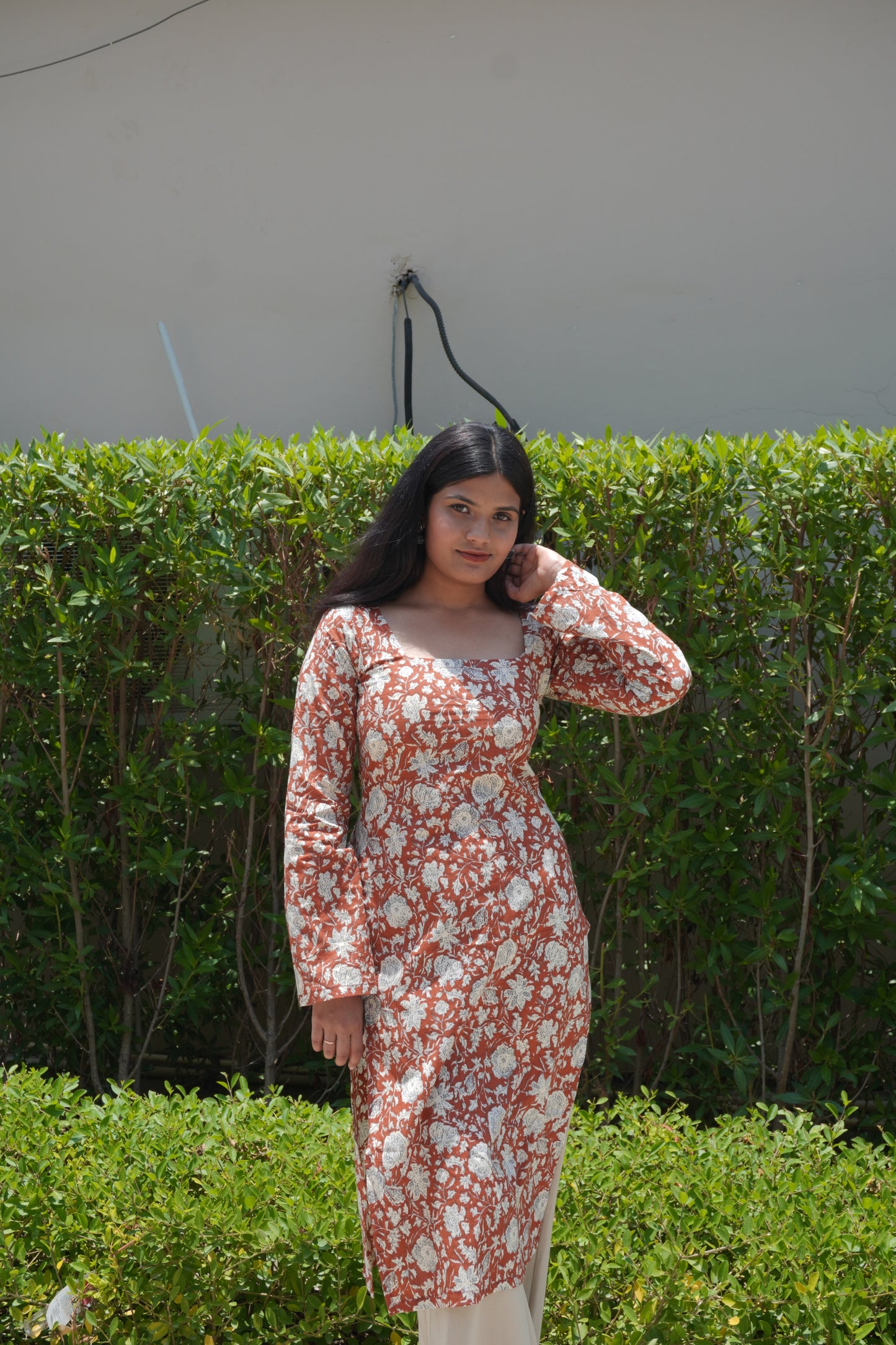 Orange Blossom Corset Back Long Cotton Kurti