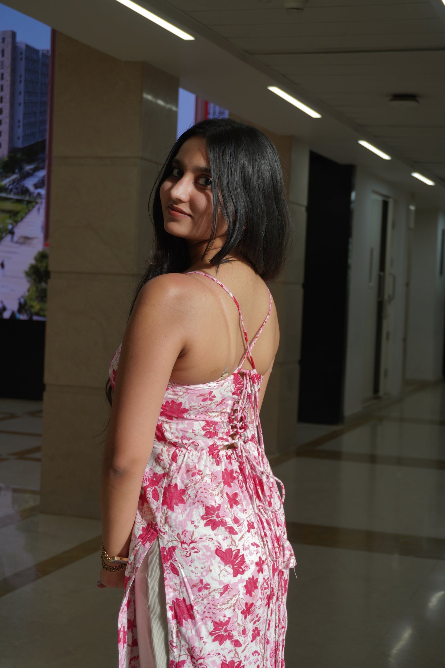 Pure Cotton Backless Floral Kurti for Women | Halter Neck Summer Kurti