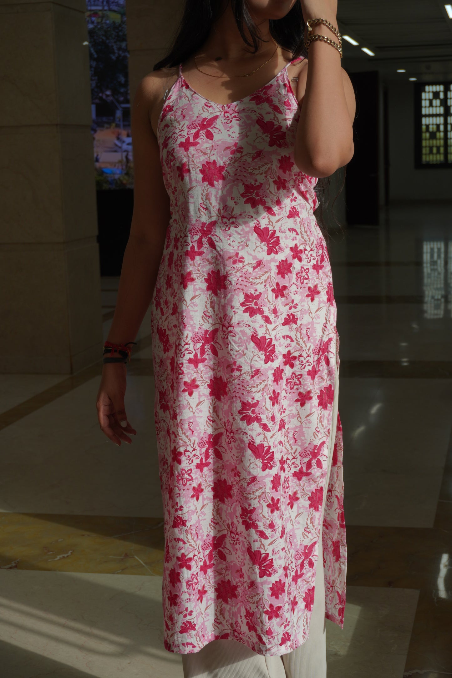 Pure Cotton Backless Floral Kurti for Women | Halter Neck Summer Kurti