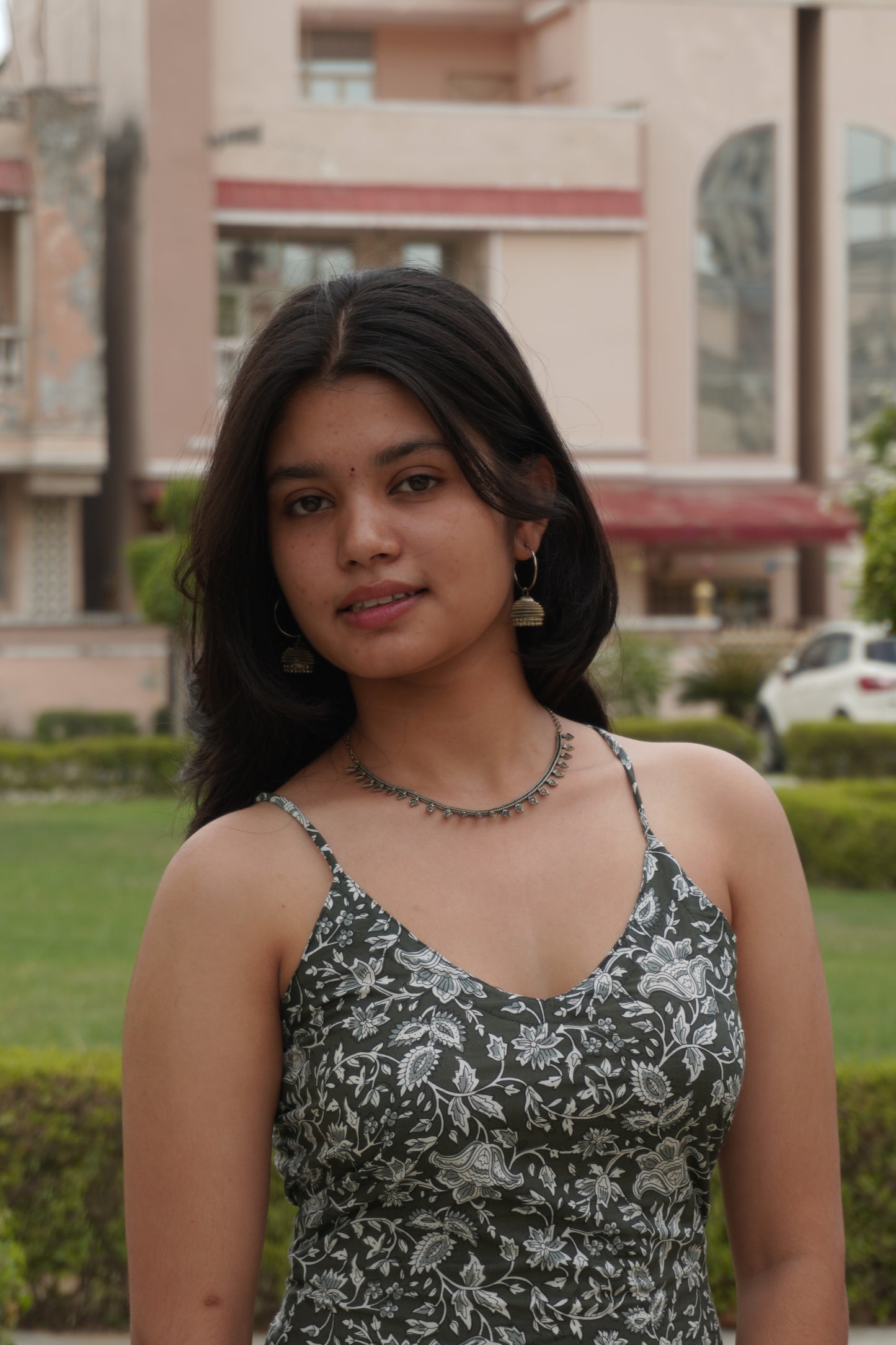 Olive Bloom Backless Cotton Short Kurti